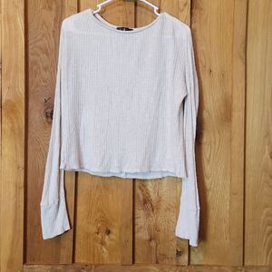 Lulus Waffle Knit Lightweight Round Neck Long Sleeve Sweater, Small, Tan Beige